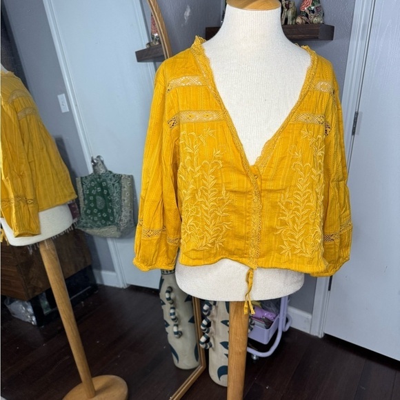 Free People Tops - Free people Embroidered Yellow Women's Top